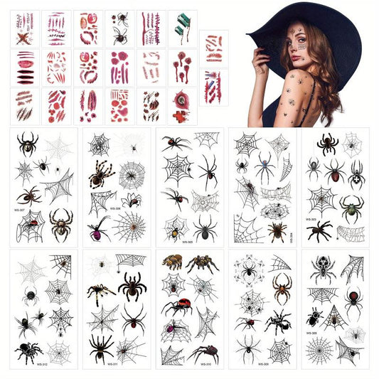 30pcs Halloween Face Temporary Tattoos 3D Spider Tattoos Stickers Waterproof