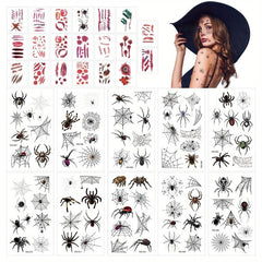 30pcs Halloween Face Temporary Tattoos 3D Spider Tattoos Stickers Waterproof