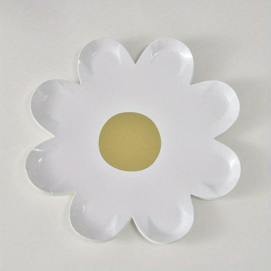 10 Disposable Small Daisy Paper Plates for Theme Party Decoration