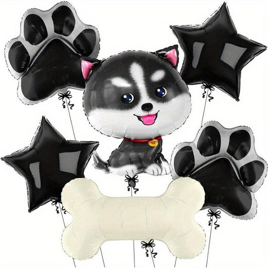 6pcs Husky Balloon Dog Husky Birthday Decoration Paw Print Balloons