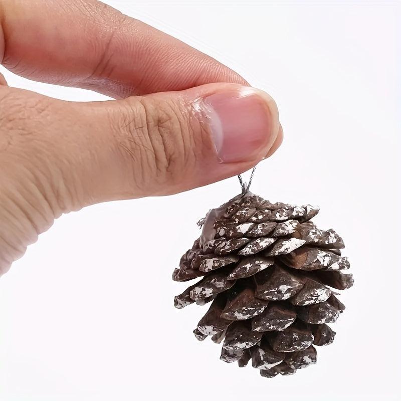 9pcs Christmas Pine Cones Snow Tipped With String 3.99cm