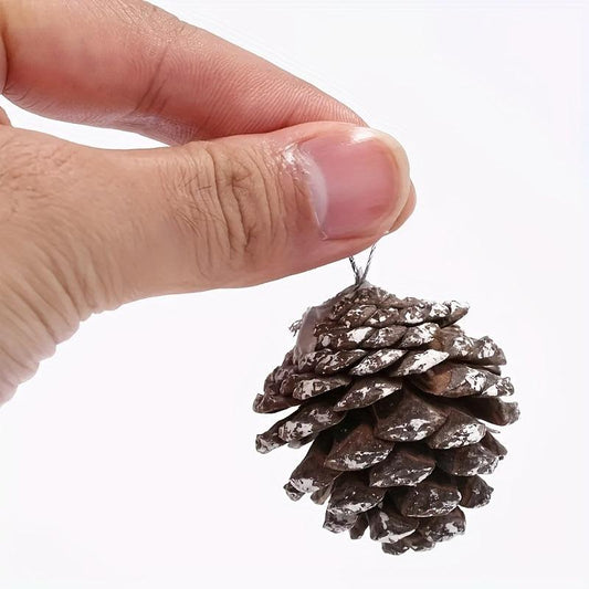 9pcs Christmas Pine Cones Snow Tipped With String 3.99cm