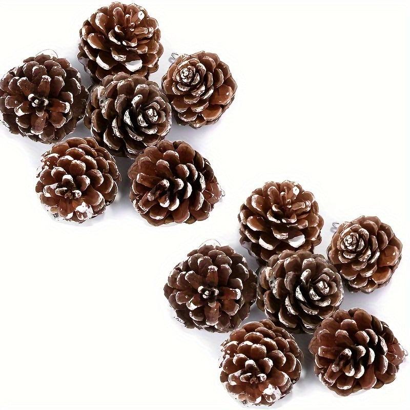 9pcs Christmas Pine Cones Snow Tipped With String 3.99cm