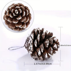 9pcs Christmas Pine Cones Snow Tipped With String 3.99cm