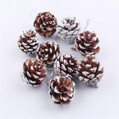 9pcs Christmas Pine Cones Snow Tipped With String 3.99cm