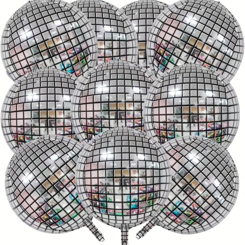 70s Disco Party Decorations 10pcs 4D Giant Round Silvery Mylar Balloons