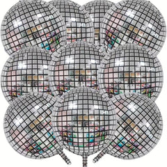 70s Disco Party Decorations 10pcs 4D Giant Round Silvery Mylar Balloons