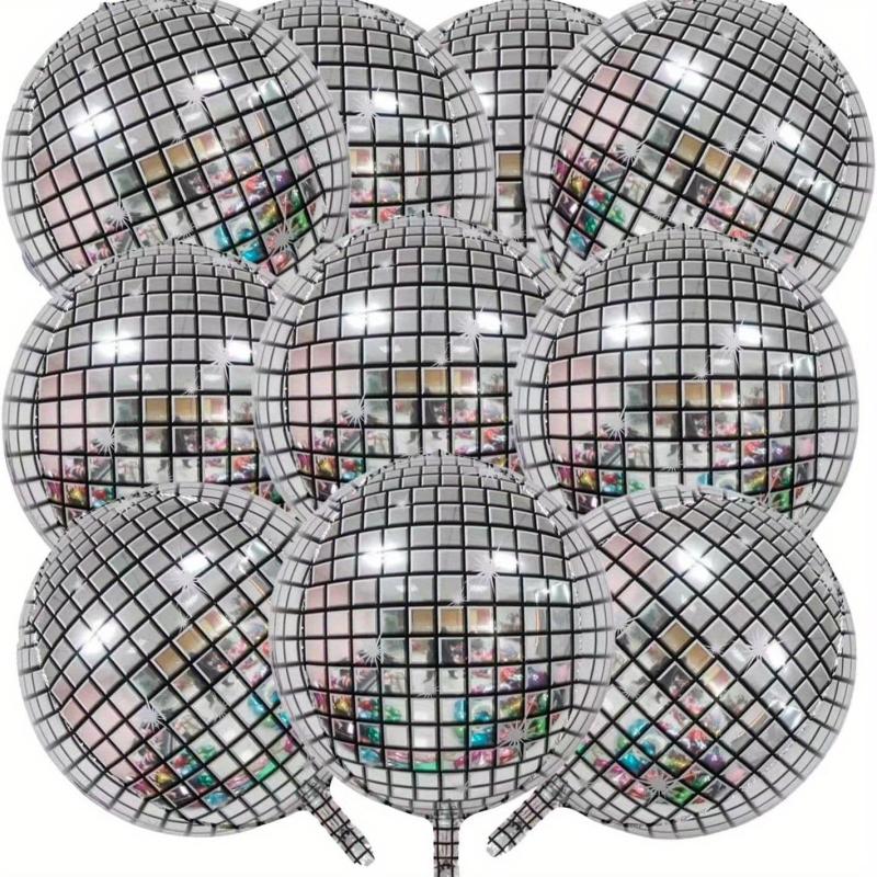 70s Disco Party Decorations 10pcs 4D Giant Round Silvery Mylar Balloons