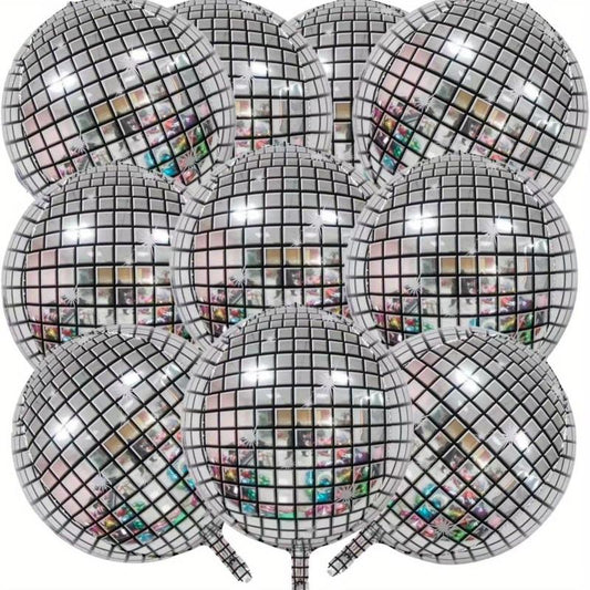 70s Disco Party Decorations 10pcs 4D Giant Round Silvery Mylar Balloons