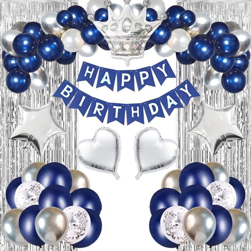 Navy Silvery Happy Birthday Party Decorations Set