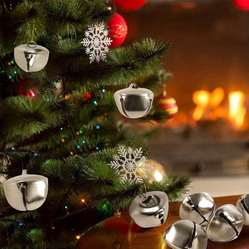 50pcs Christmas Tree Bells Silvery Cross Bell Craft Accessories