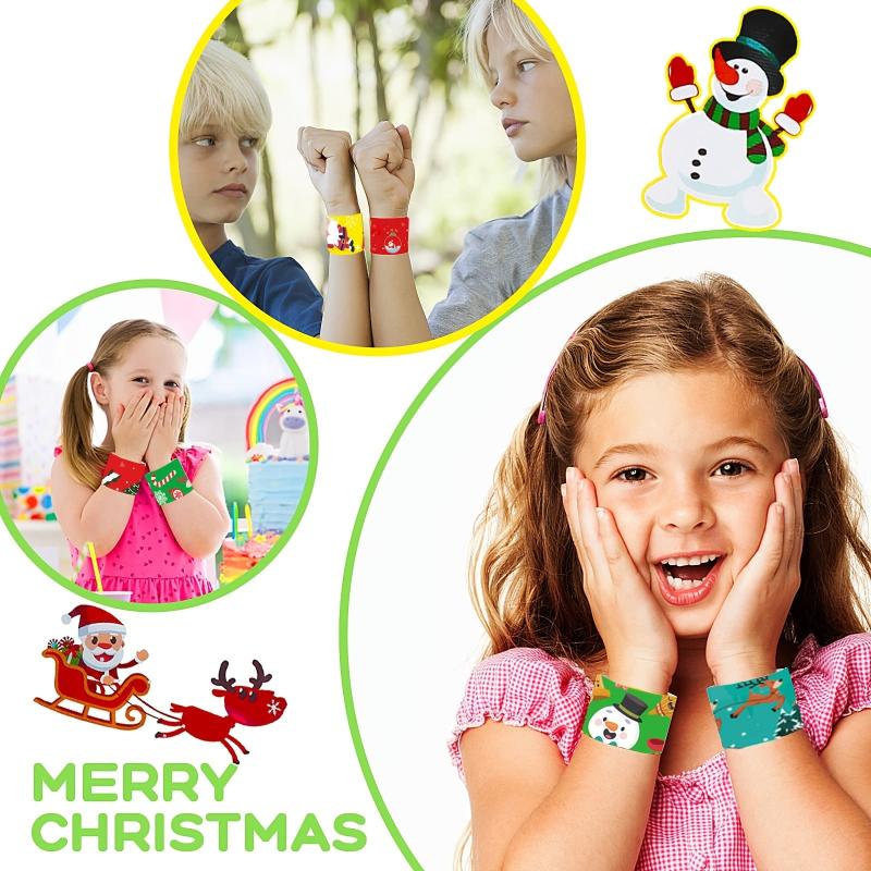 24pc Christmas Snap Bracelets - Xmas Party Favors Assorted Designs