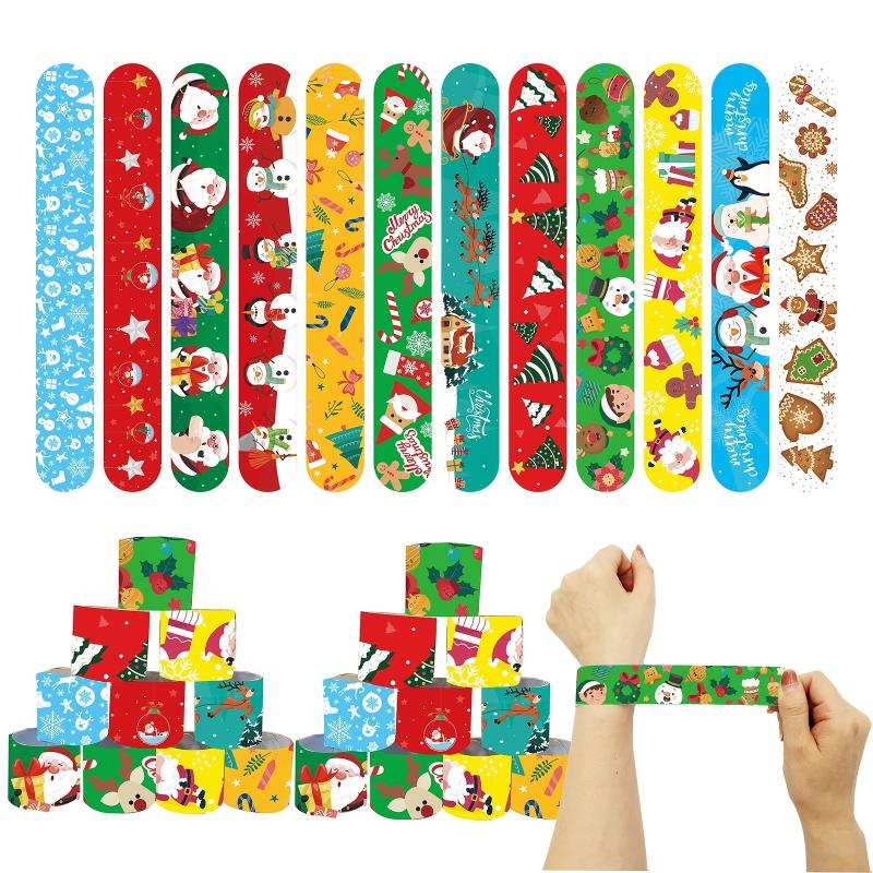 24pc Christmas Snap Bracelets - Xmas Party Favors Assorted Designs