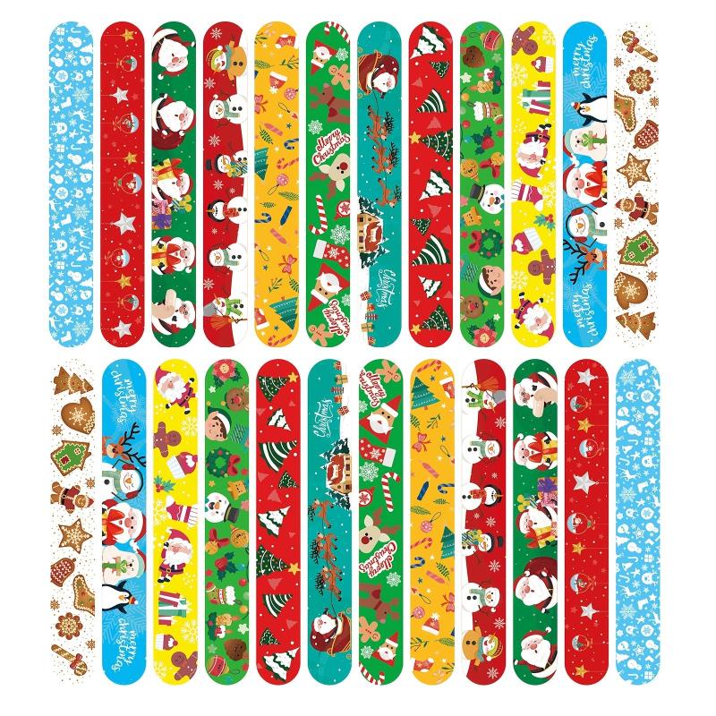 24pc Christmas Snap Bracelets - Xmas Party Favors Assorted Designs