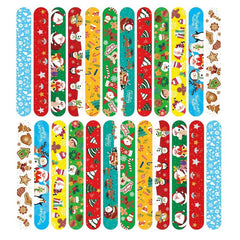 24pc Christmas Snap Bracelets - Xmas Party Favors Assorted Designs
