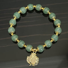 Green Jade Bracelet With Golden Tulip - Perfect Gift for Her