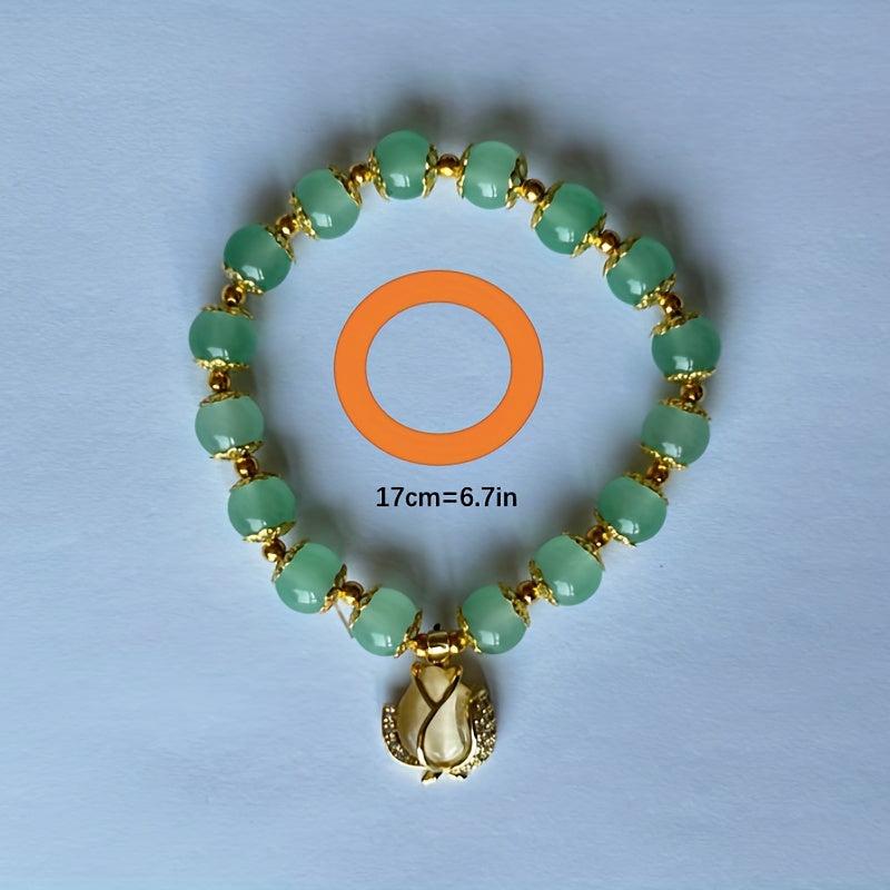 Green Jade Bracelet With Golden Tulip - Perfect Gift for Her