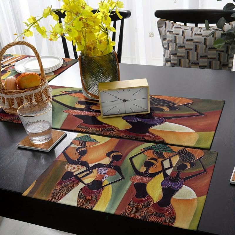 African Women Linen Table Runner 13x72 Inch