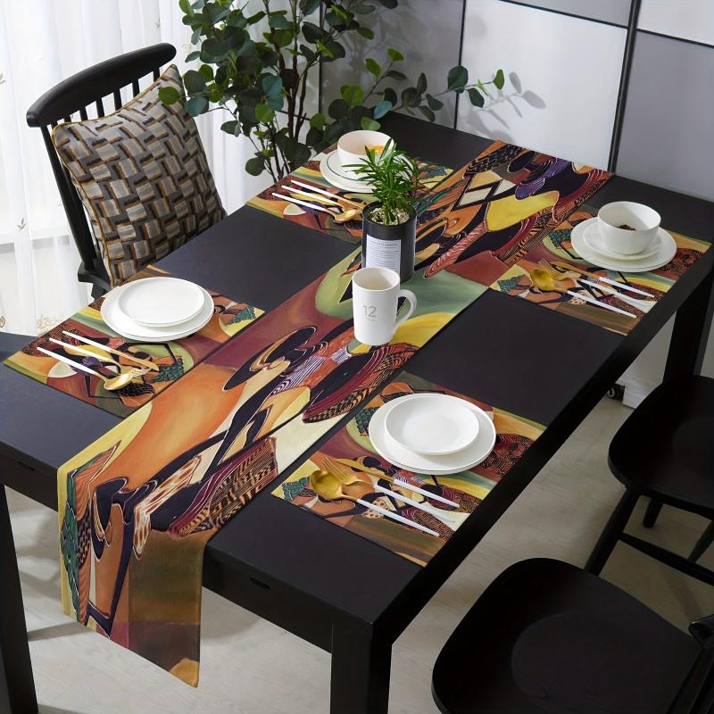 African Women Linen Table Runner 13x72 Inch