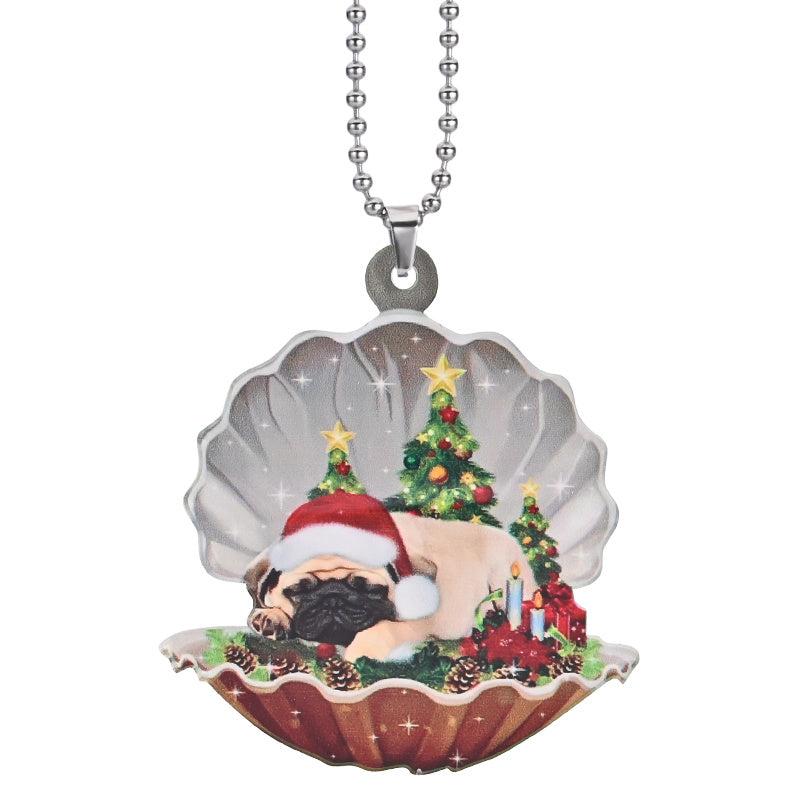 Christmas Puppy Shell Keychain Bag Pendant Car Decoration Gift
