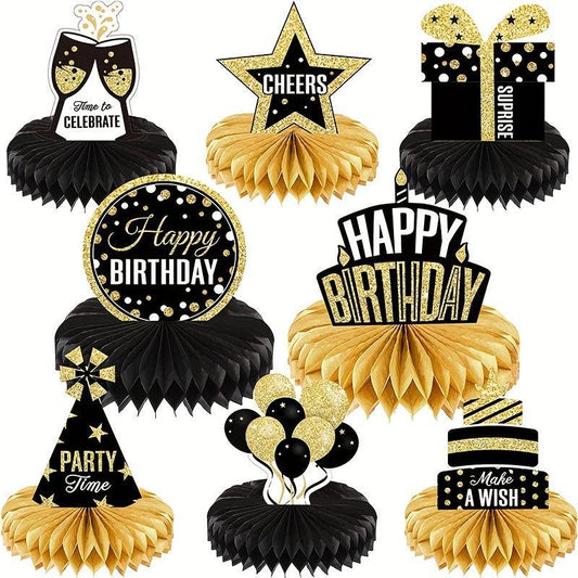 Birthday Party Table Toppers & Photo Booth Props - 24pcs Gold Decorations