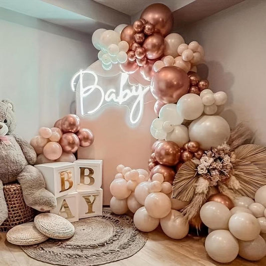 134pcs Rose Golden Balloon Flower Wreath Arch Set Blush Pink Party Decoration