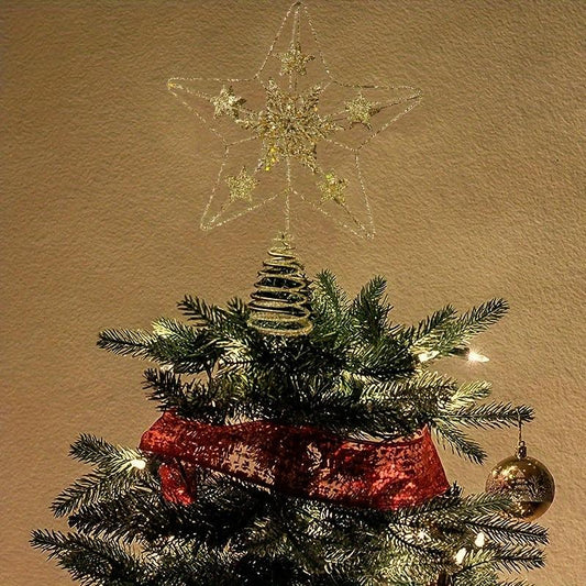 Christmas Tree Top Decoration Golden Hollow Powder Iron Art Star