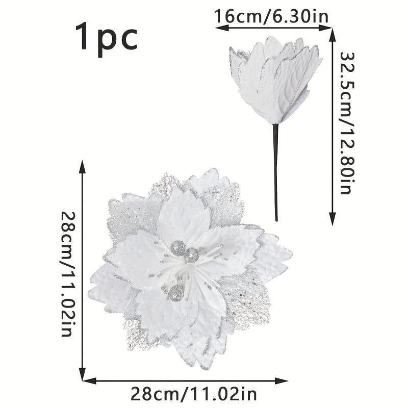 32 Artificial Red Flowers Glitter Christmas Ornaments Decoration