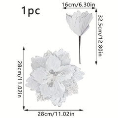 32 Artificial Red Flowers Glitter Christmas Ornaments Decoration