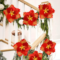 32 Artificial Red Flowers Glitter Christmas Ornaments Decoration