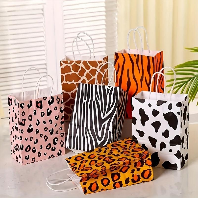6pcs Leopard Gift Bag Decorative Handle Bag Candy Bag