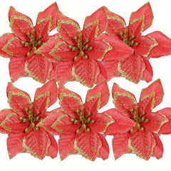 6pcs Glitter Flower Christmas Ornaments - DIY Xmas Wreath Decor