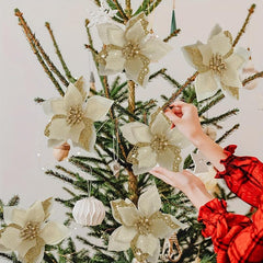6pcs Glitter Flower Christmas Ornaments - DIY Xmas Wreath Decor