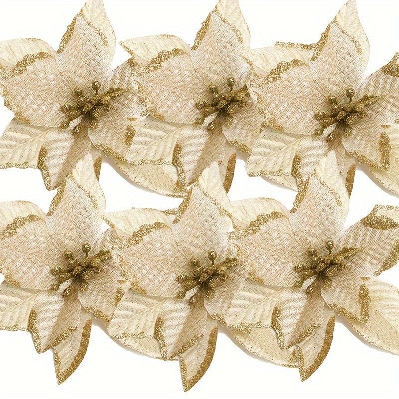 6pcs Glitter Flower Christmas Ornaments - DIY Xmas Wreath Decor