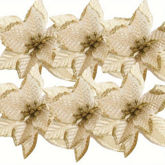 6pcs Glitter Flower Christmas Ornaments - DIY Xmas Wreath Decor