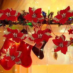6pcs Glitter Flower Christmas Ornaments - DIY Xmas Wreath Decor