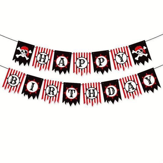 Pirates Themed Party Birthday Decoration Banner Spiral Pendant Flag Cake Insert