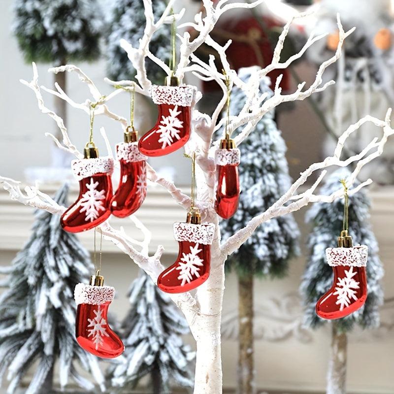 6pcs Red Christmas Stocking Tree Hanging Party Decoration