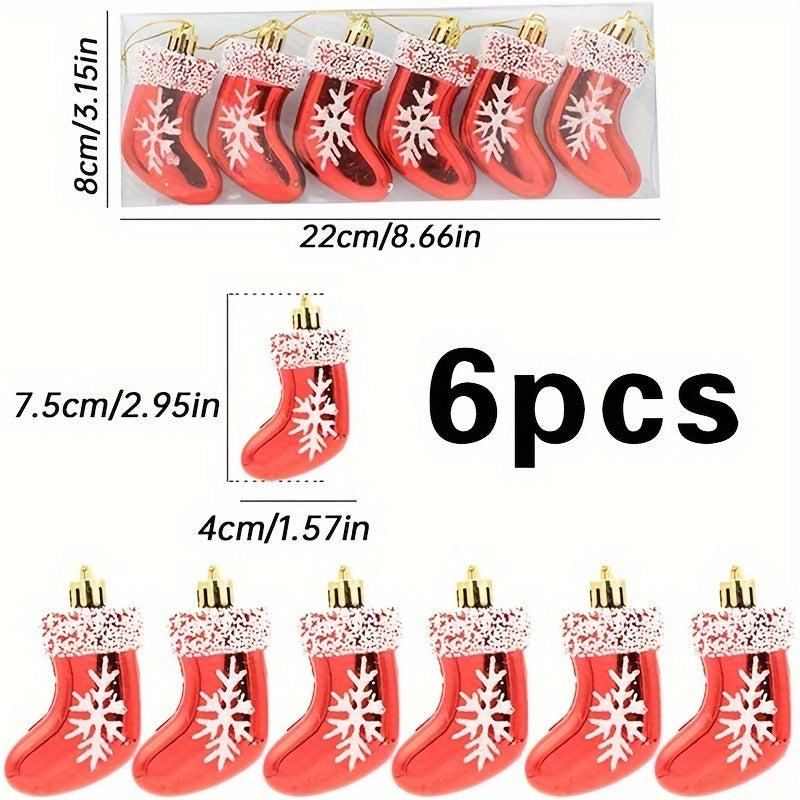 6pcs Red Christmas Stocking Tree Hanging Party Decoration