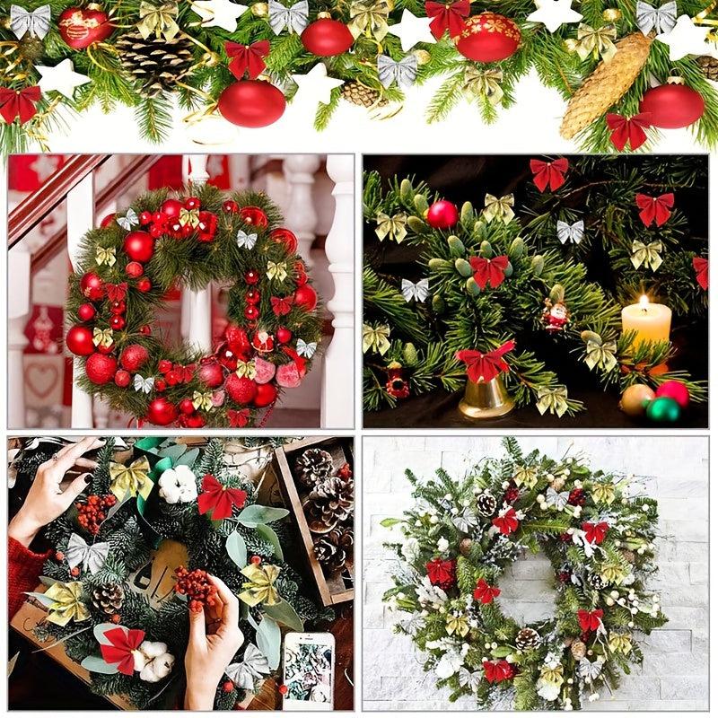 36pcs 3-Color Christmas Wreath Bows Gift Bag Decorations Flocked Mini Red Bows