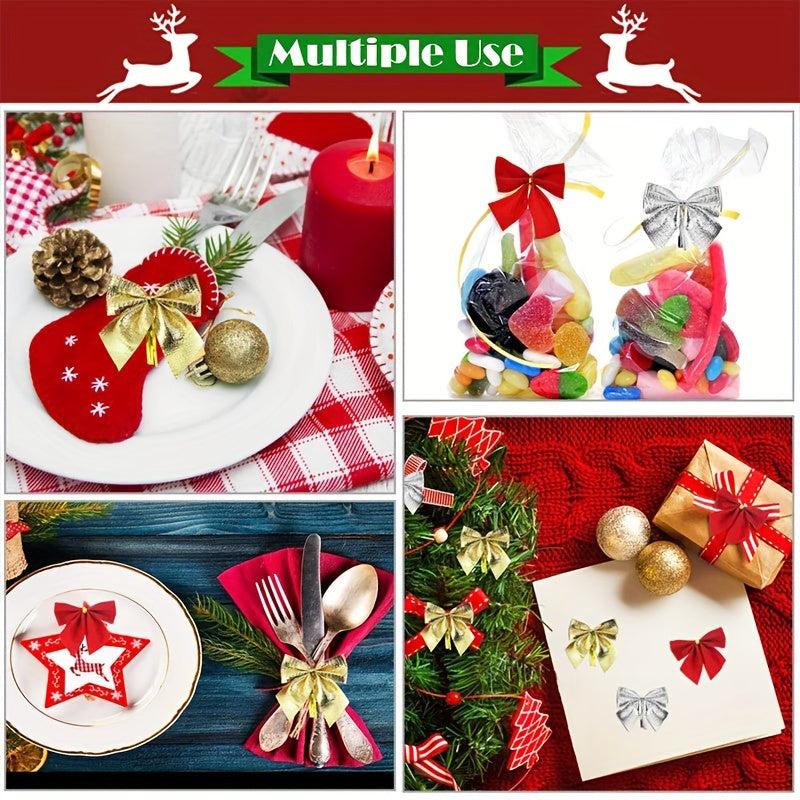 36pcs 3-Color Christmas Wreath Bows Gift Bag Decorations Flocked Mini Red Bows