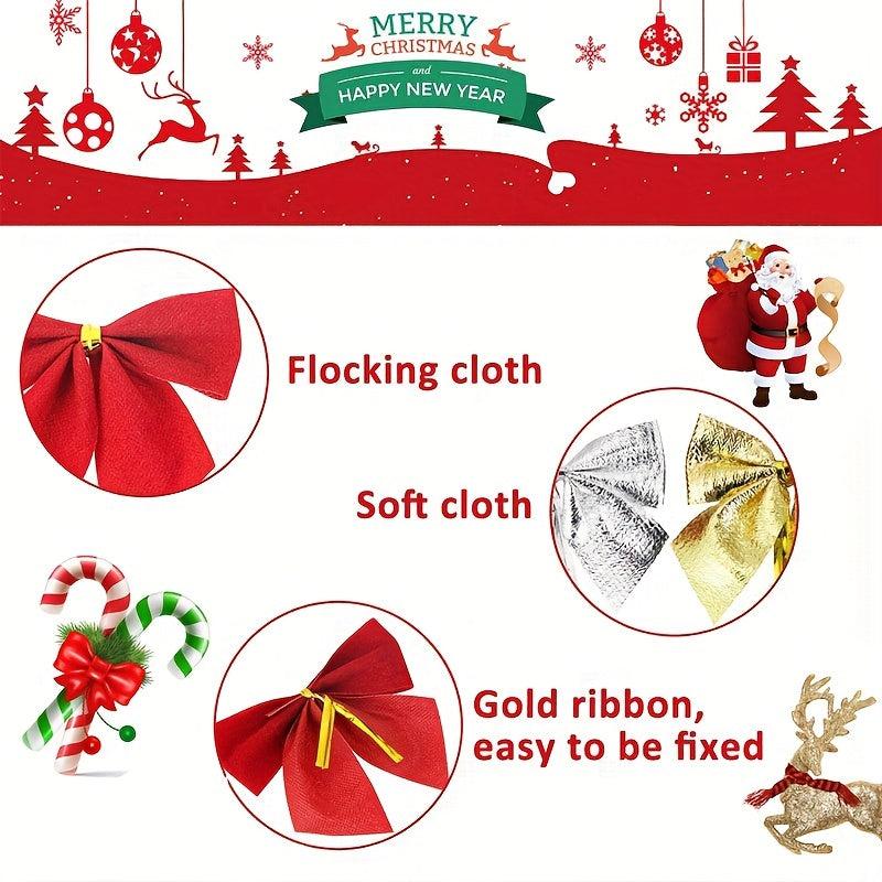 36pcs 3-Color Christmas Wreath Bows Gift Bag Decorations Flocked Mini Red Bows