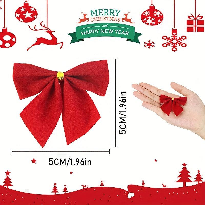 36pcs 3-Color Christmas Wreath Bows Gift Bag Decorations Flocked Mini Red Bows