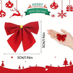 36pcs 3-Color Christmas Wreath Bows Gift Bag Decorations Flocked Mini Red Bows