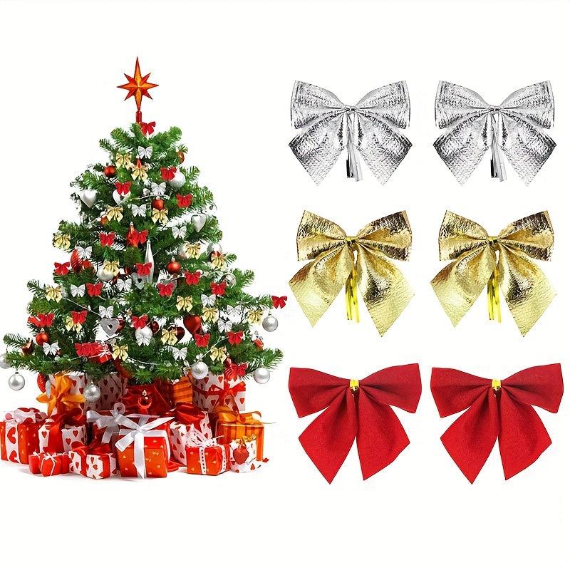 36pcs 3-Color Christmas Wreath Bows Gift Bag Decorations Flocked Mini Red Bows
