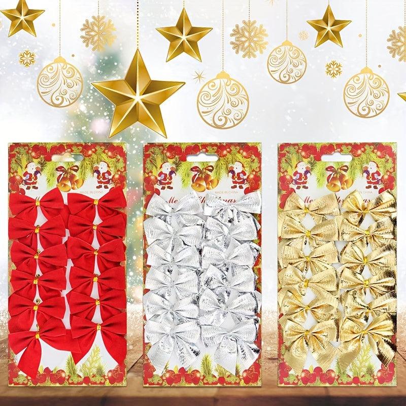 36pcs 3-Color Christmas Wreath Bows Gift Bag Decorations Flocked Mini Red Bows