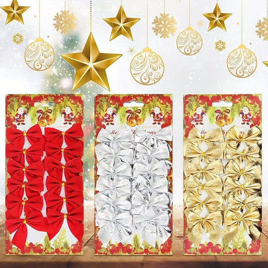 36pcs 3-Color Christmas Wreath Bows Gift Bag Decorations Flocked Mini Red Bows