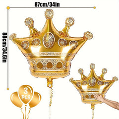 3pcs Golden Crown Foil Balloons Halloween Christmas Anniversary Decoration