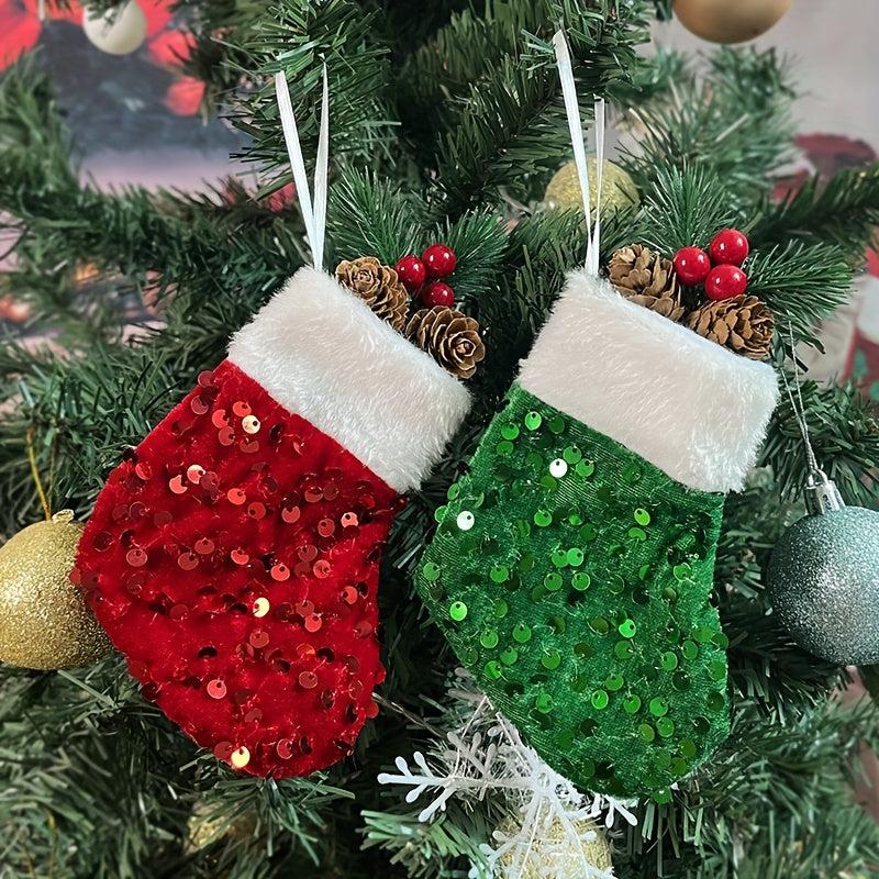 Mini Christmas Socks Tree Pendant Hanging Gift Bag Candy Bag