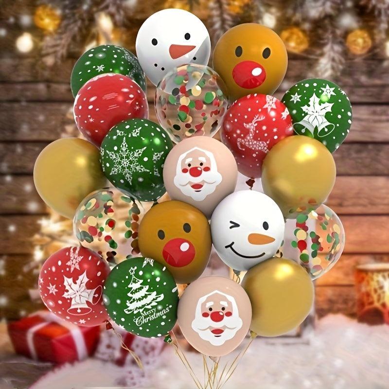 Christmas Latex Balloons Red Green With Bell Elk Tree Print Snowflake Confetti
